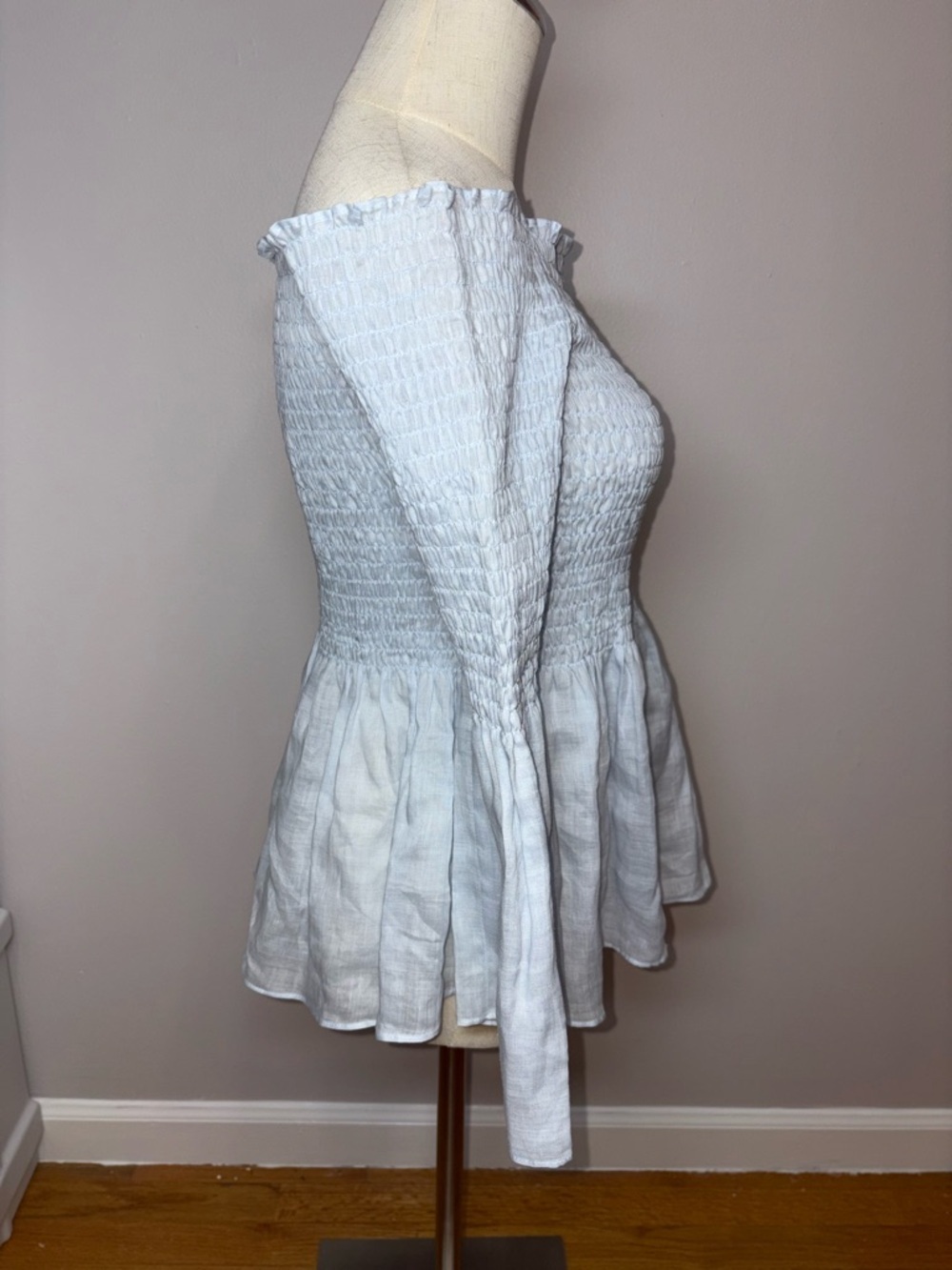 Zara Woman Smocked Off The Shoulder Flare Bell Sleeve Peplum Blue Top Size Small - Picture 8 of 13